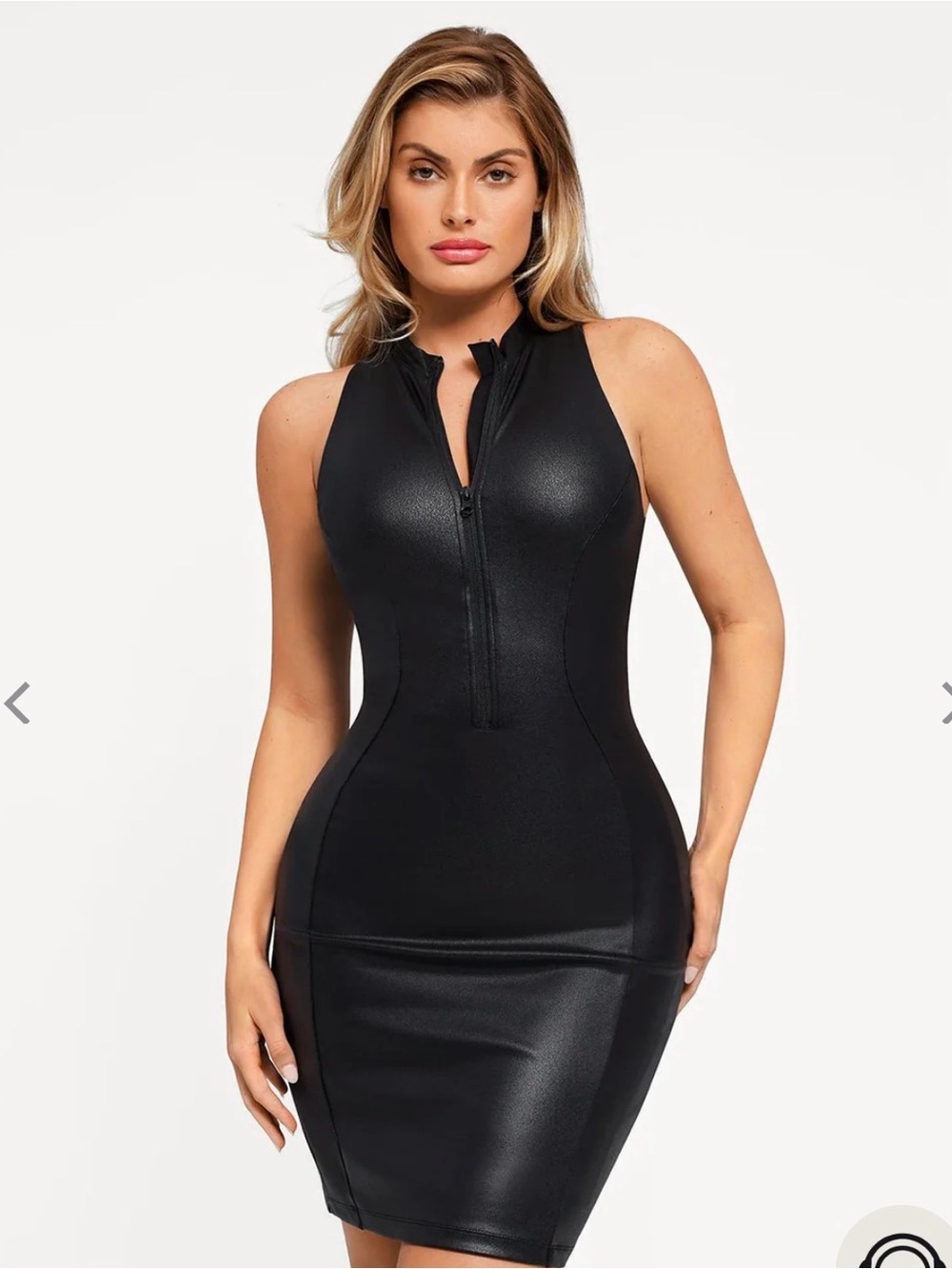 Sleek Black Sleeveless Midi Dress with Front Zip
